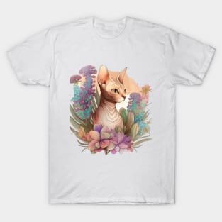 Sphinx Cat Floral T-Shirt